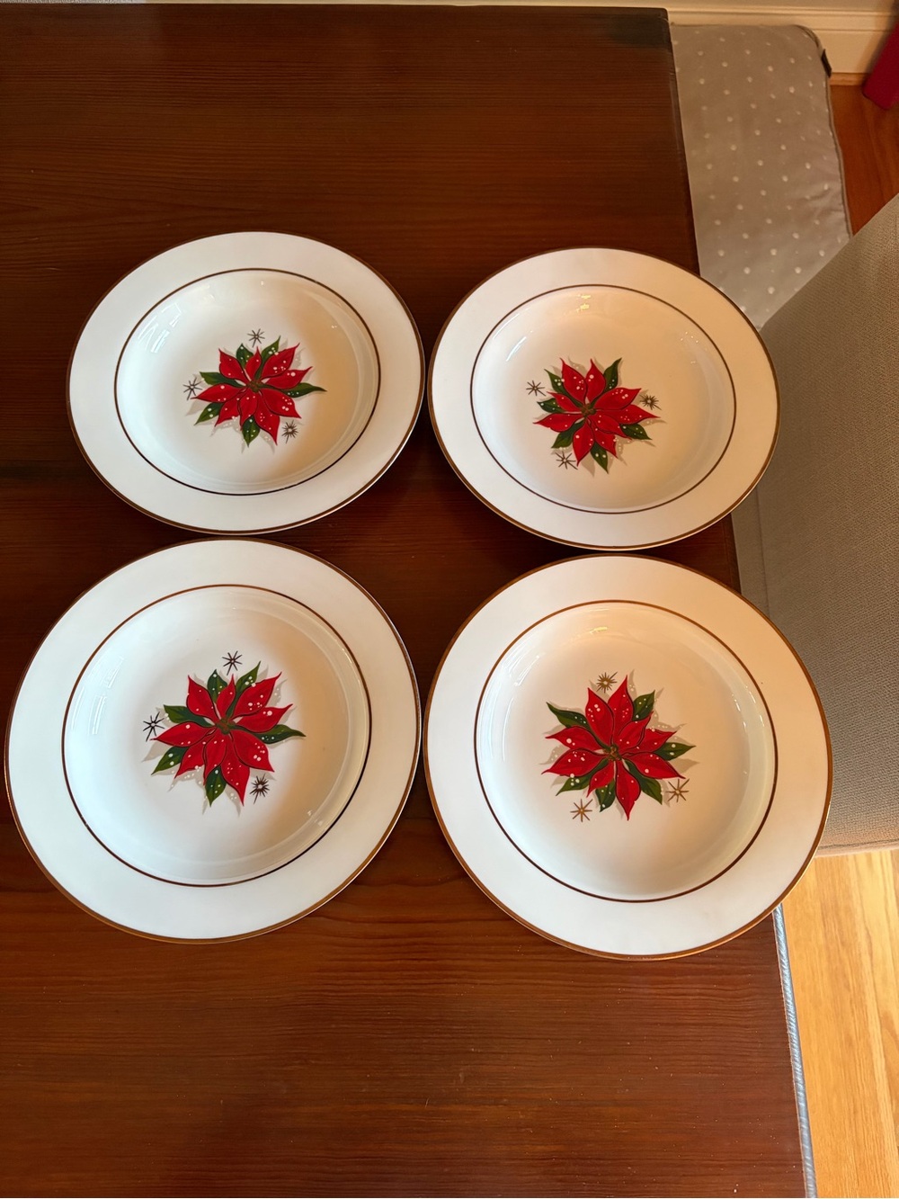 Set of Four Home Brand Holiday Poinsettia Collection Soup Bowl 9.5in Round